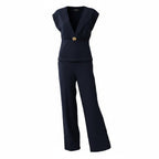 Elegant Long Black Two-Piece Set with Gold Accessory