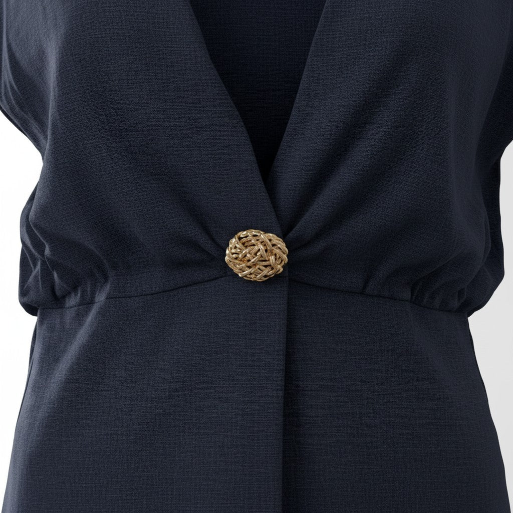 Elegant Long Black Two-Piece Set with Gold Accessory