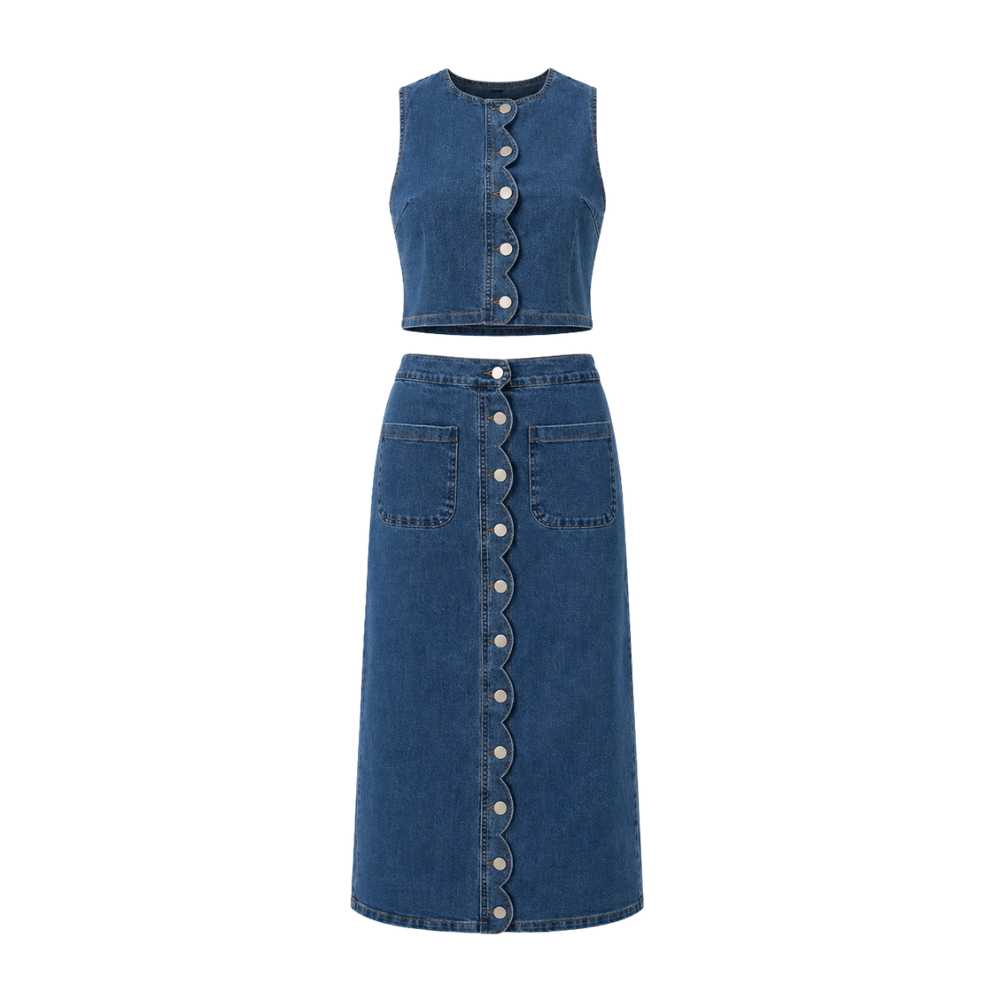 Blue Denim Long Skirt & Top Ensemble