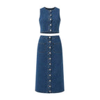Blue Denim Long Skirt & Top Ensemble