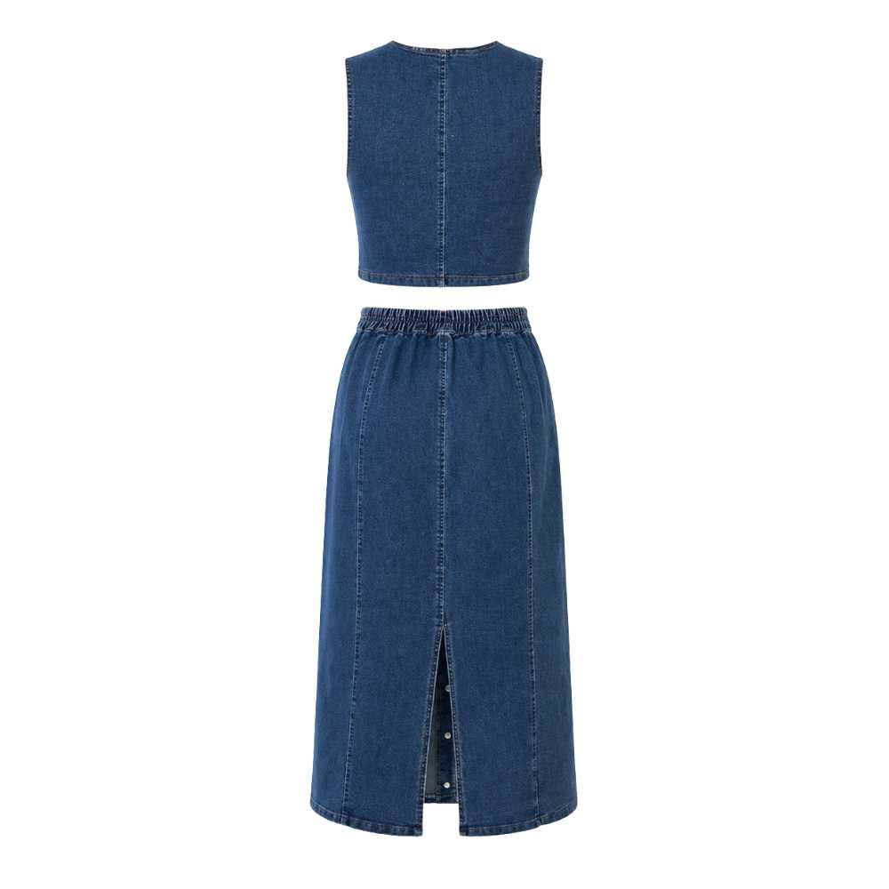 Blue Denim Long Skirt & Top Ensemble
