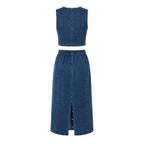 Blue Denim Long Skirt & Top Ensemble