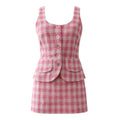 Pink Gingham Mini Skirt & Blouse Set