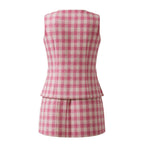 Pink Gingham Mini Skirt & Blouse Set