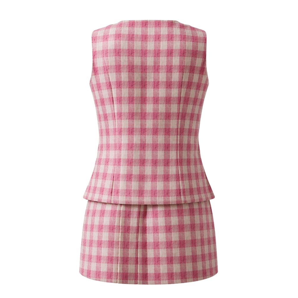 Pink Gingham Mini Skirt & Blouse Set