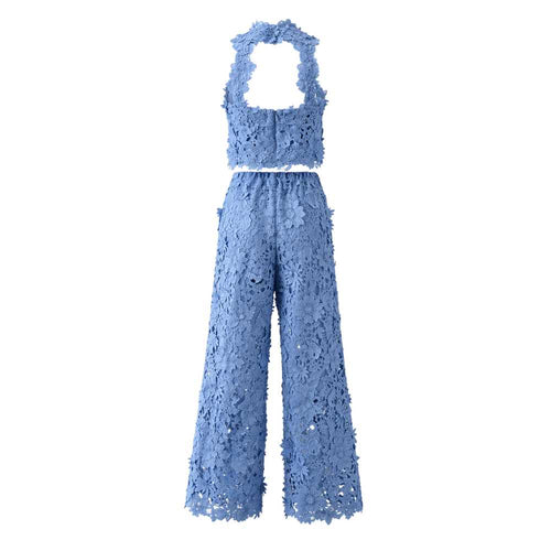 Conjunto Bordado Flor Azul