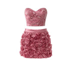 Pink Jewel-Detailed Top & Mini Skirt Ensemble