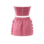 Pink Jewel-Detailed Top & Mini Skirt Ensemble