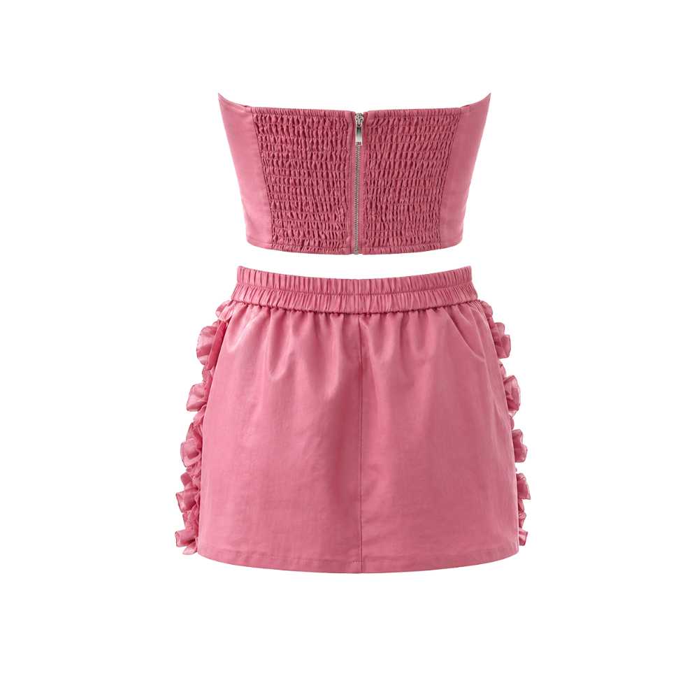 Pink Jewel-Detailed Top & Mini Skirt Ensemble