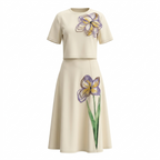 Two-Piece Set Cream Top and Long Skirt