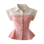 White & Salmon Cinched Crop Blouse