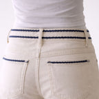 Modern Pearl White & Navy Detailed Jeans
