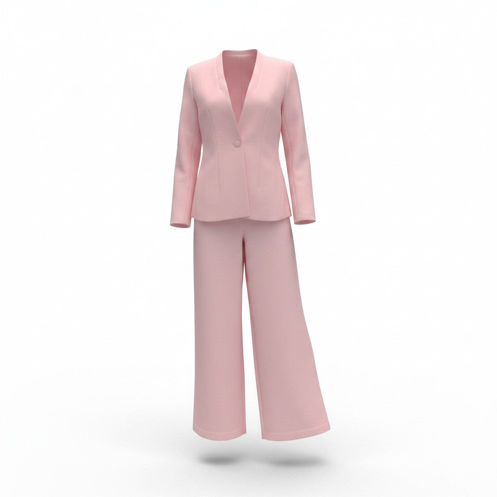 Pink Long-Sleeved Blazer and Pants Suit