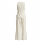 Beige Two-Piece Set with Long Pants and Elegant Blouse