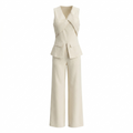 Beige Two-Piece Set with Long Pants and Elegant Blouse