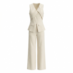 Beige Two-Piece Set with Long Pants and Elegant Blouse