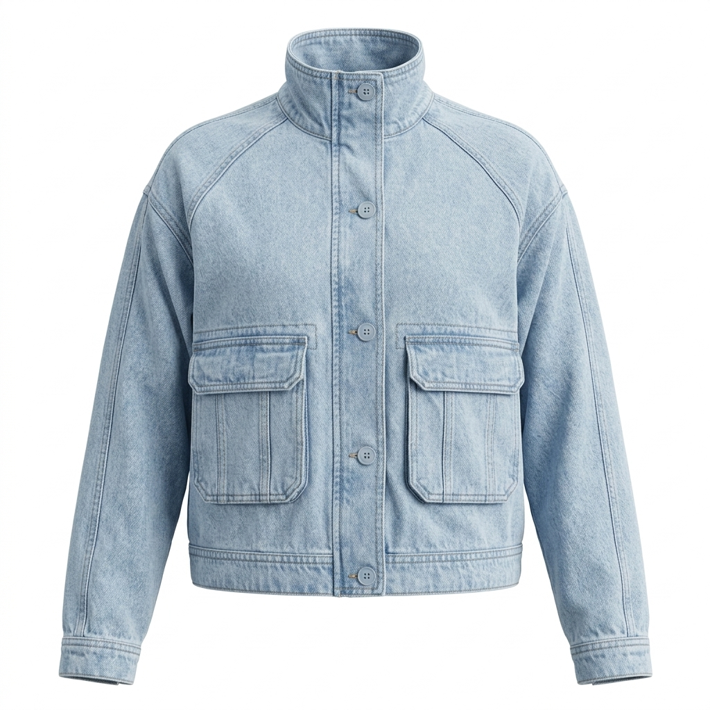 Denim Fashion High-Neck Jacket