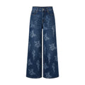 Blue Denim Jeans with Embroidered Flowers
