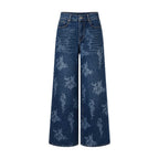 Blue Denim Jeans with Embroidered Flowers
