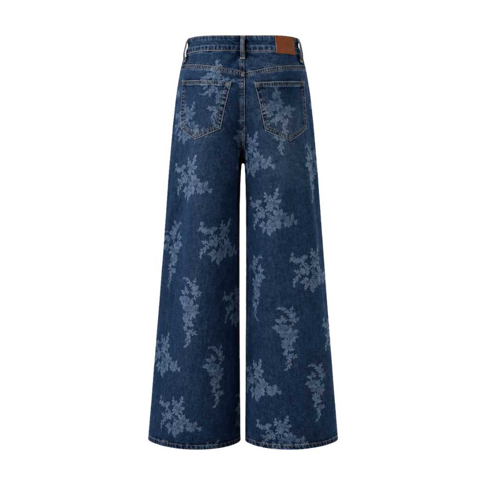 Blue Denim Jeans with Embroidered Flowers
