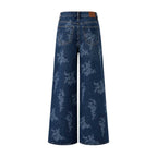 Blue Denim Jeans with Embroidered Flowers