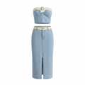 Chic Denim Maxi Skirt with Strap Top