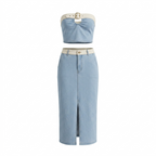 Chic Denim Maxi Skirt with Strap Top