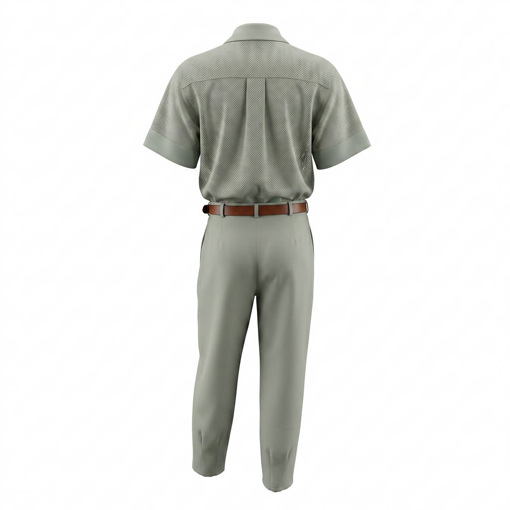 Olive Two-Piece Set with Pants, Blouse, and Belt