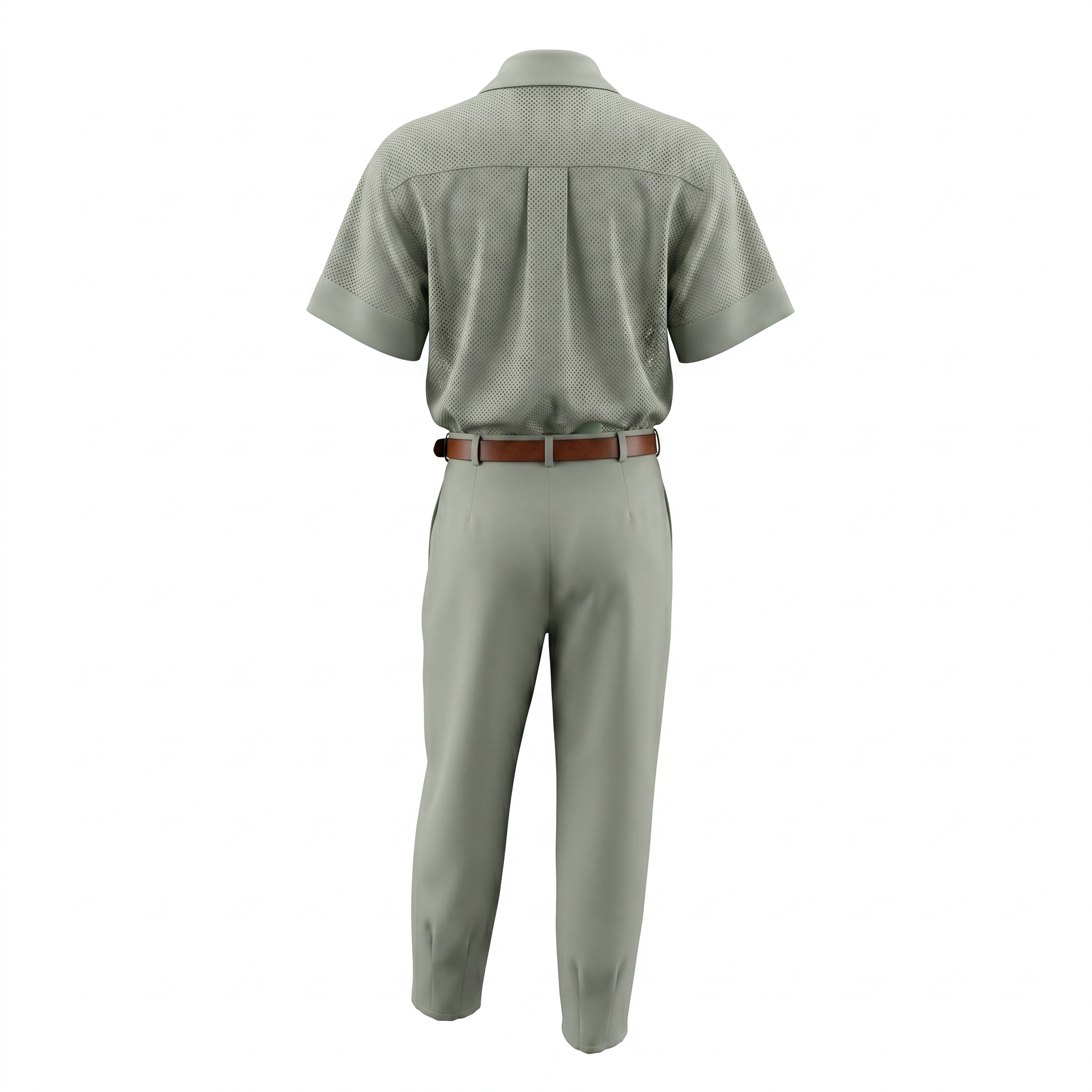 Olive Two-Piece Set with Pants, Blouse, and Belt