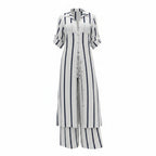 Stripes Set: Long Blouse and Long Linen Pants