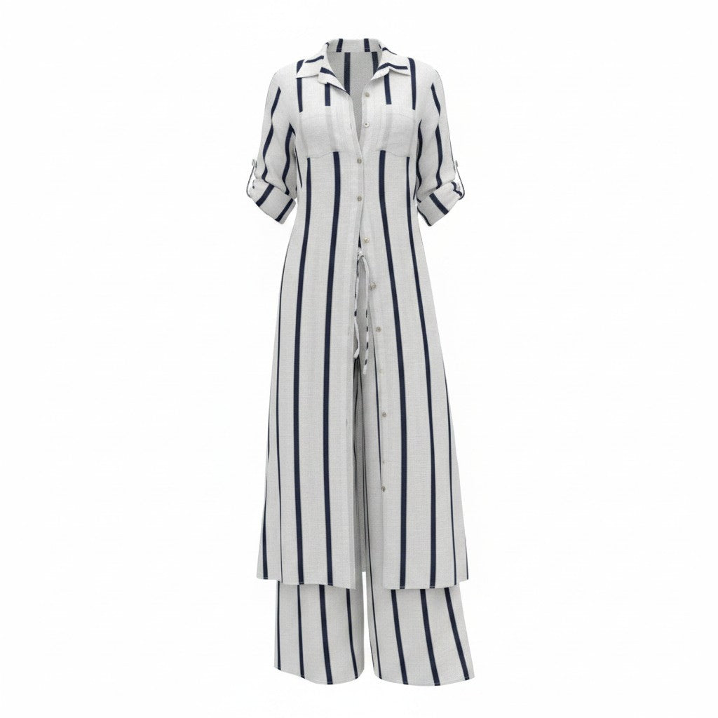 Stripes Set: Long Blouse and Long Linen Pants