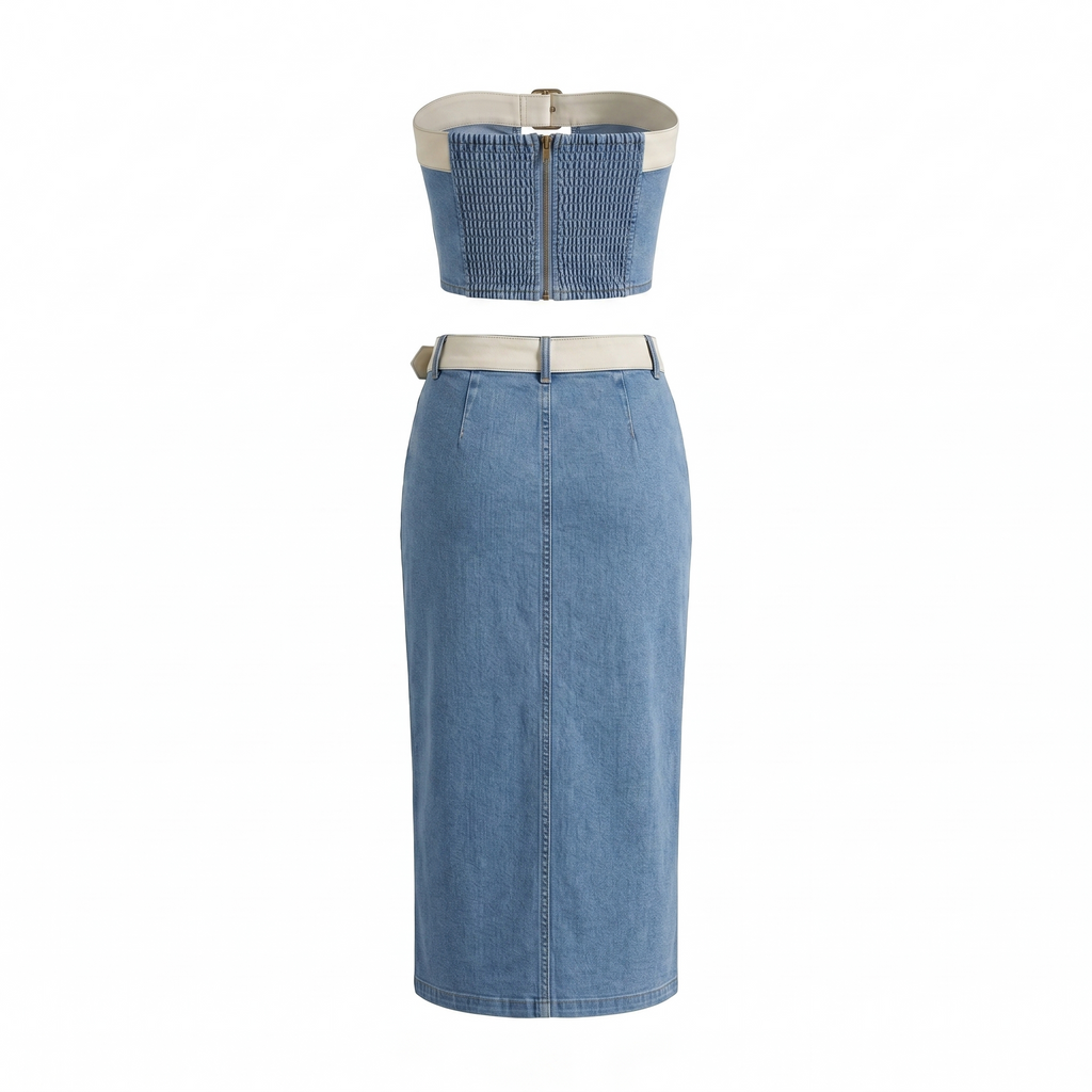 Chic Denim Maxi Skirt with Strap Top