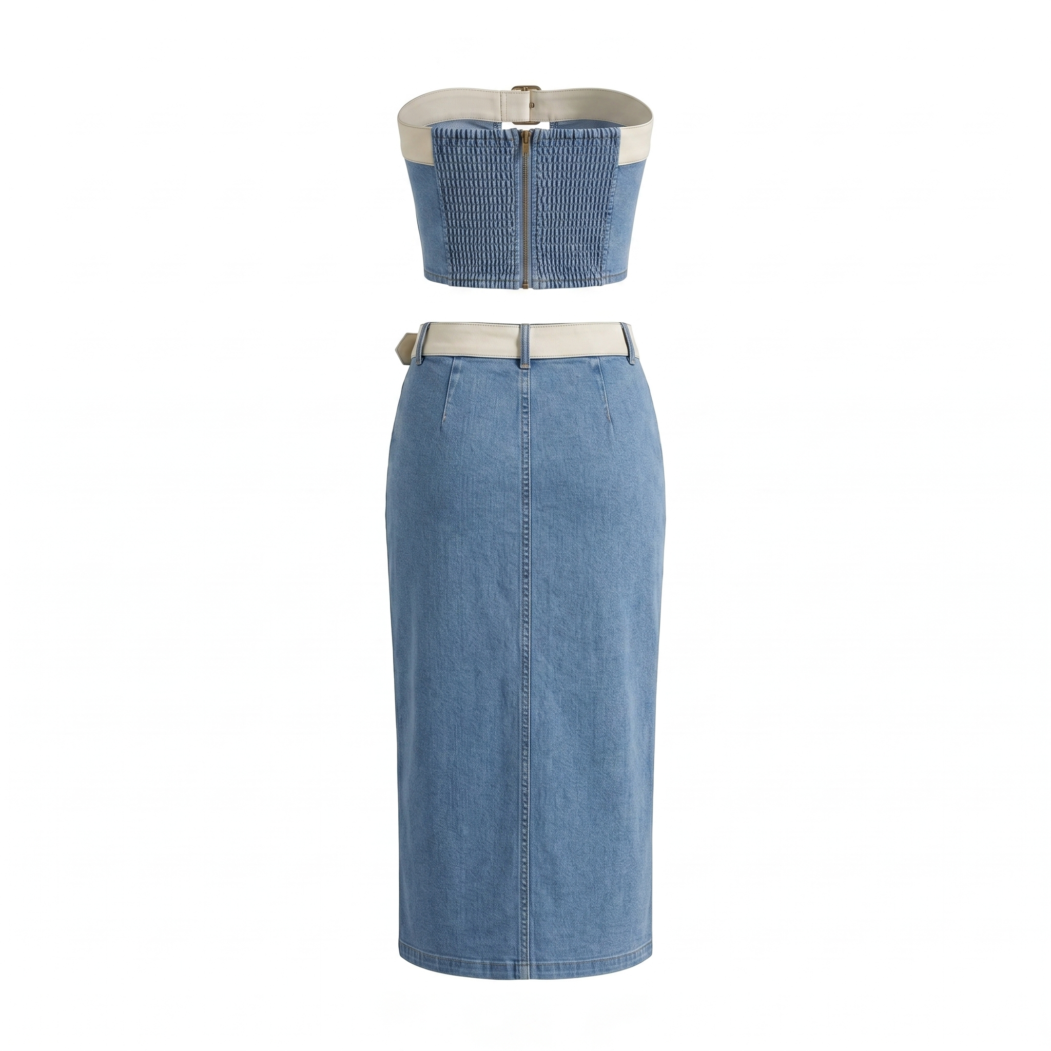 Chic Denim Maxi Skirt with Strap Top