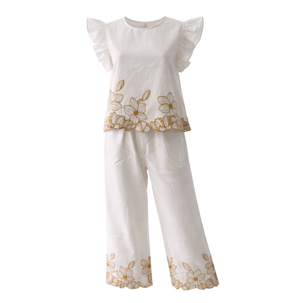 Signature White & Golden Floral Linen Set Two-Pieces