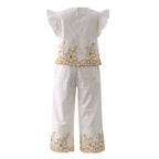 Signature White & Golden Floral Linen Set Two-Pieces