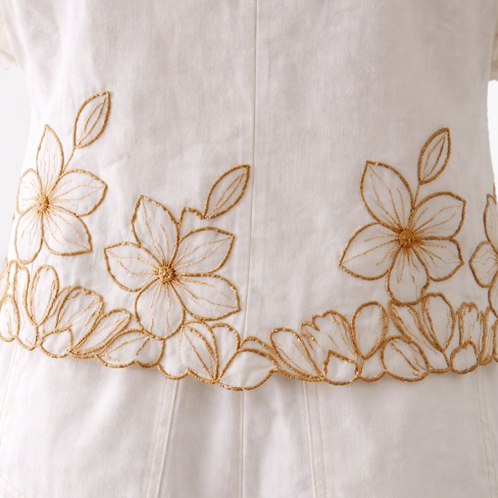 Signature White & Golden Floral Linen Set Two-Pieces
