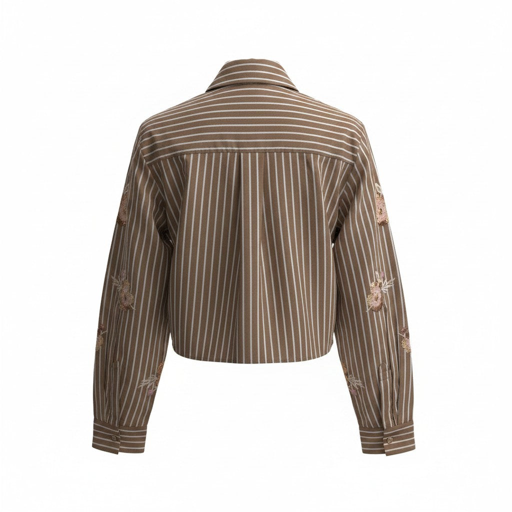 Brown Striped Long-Sleeve Blouse