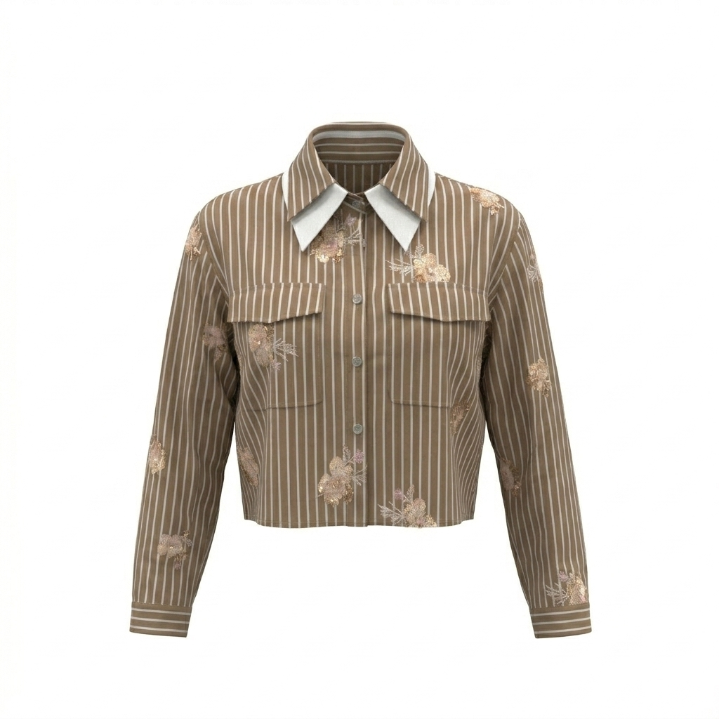 Brown Striped Long-Sleeve Blouse