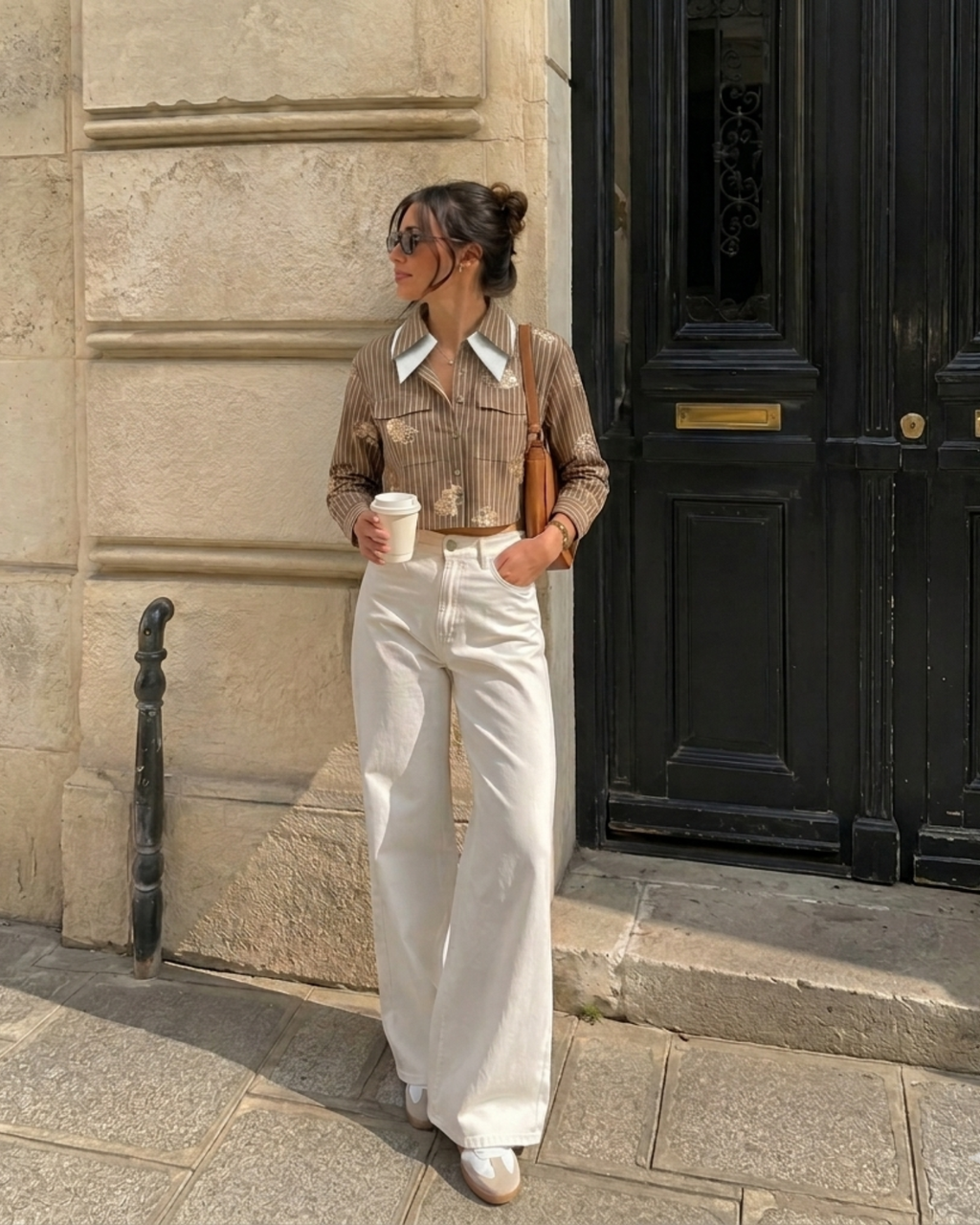 Brown Striped Long-Sleeve Blouse
