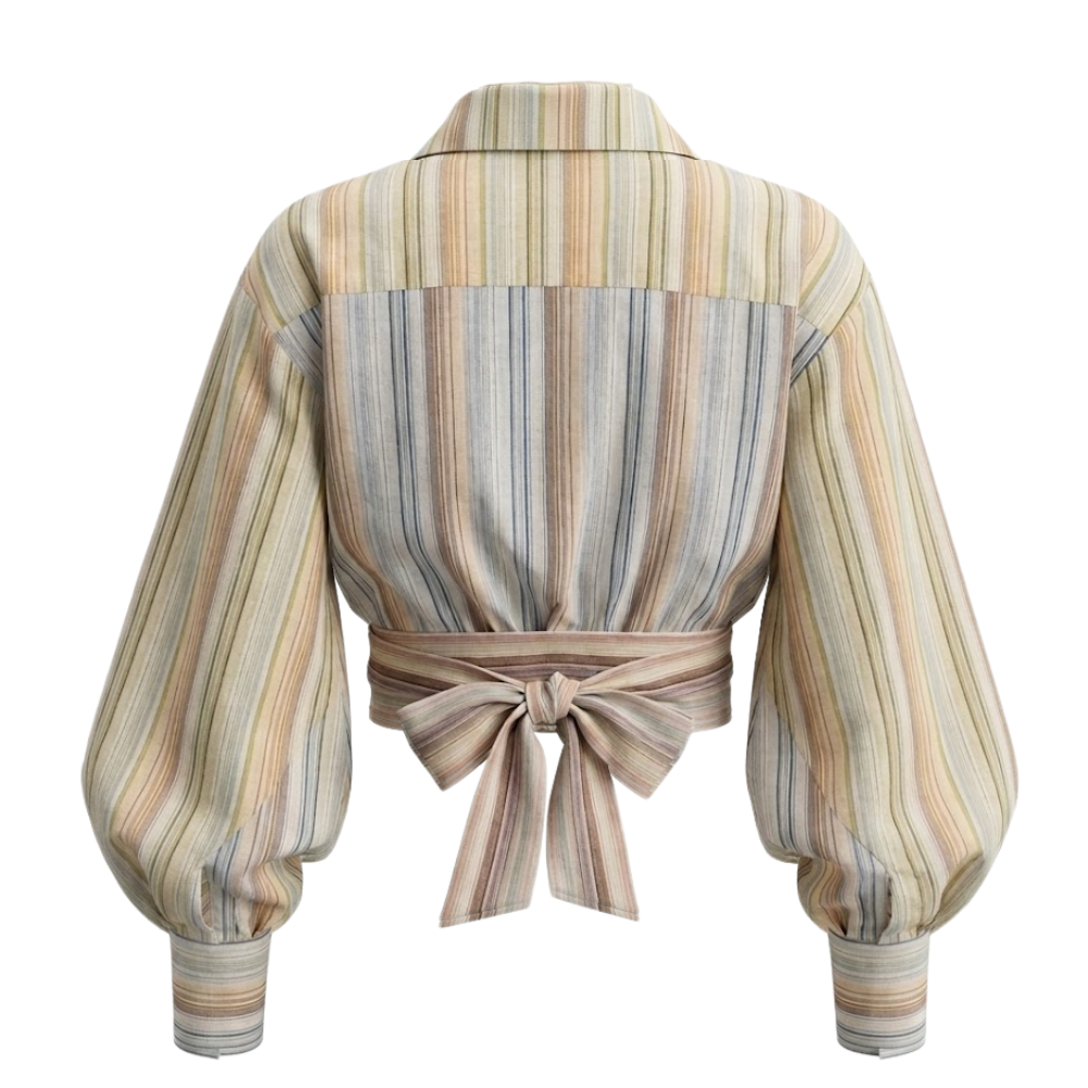 Long-Sleeve Striped Blouse with Adjustable Ties