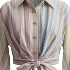 Long-Sleeve Striped Blouse with Adjustable Ties
