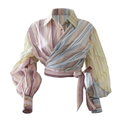 Long-Sleeve Striped Blouse with Adjustable Ties