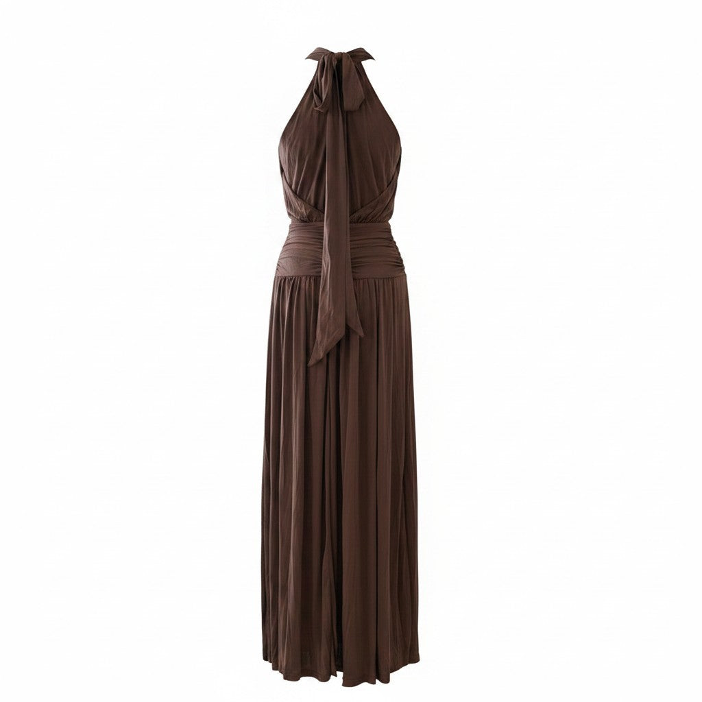 Elegant Brown High-Neck Dress